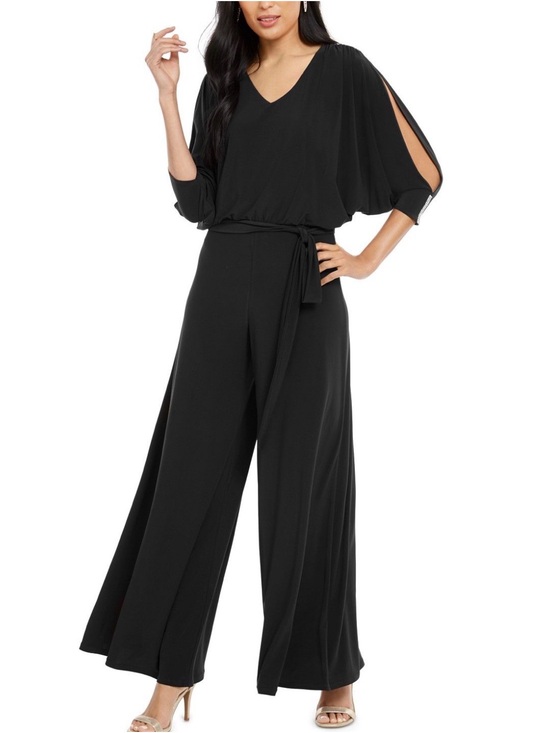 MSK Pants - MSK Black V-Neck Wide-Leg Jumpsuit with Split Sleeves